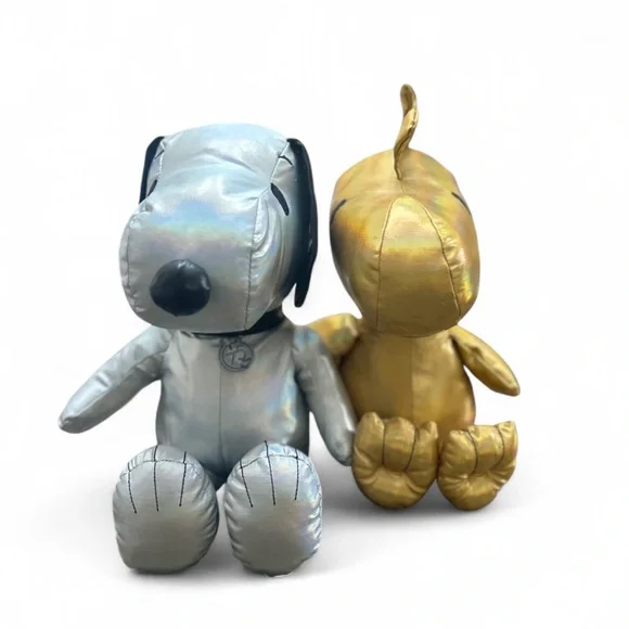 NWT Limited Edition 75-Years Snoopy & Woodstock (Set of 2) Metallic Plushes - Picture 5 of 6